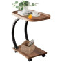 Table de chevet, d’Appoint en Forme C avec Roulettes, Double Plateau, Mobile & Gain de Place