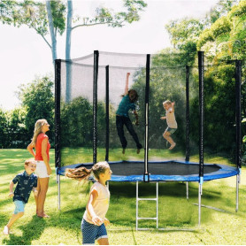 Trampoline de Jardin 3M avec Filet de Sécurité, 10FT, Structure Robuste & Coussin de Protection PVC