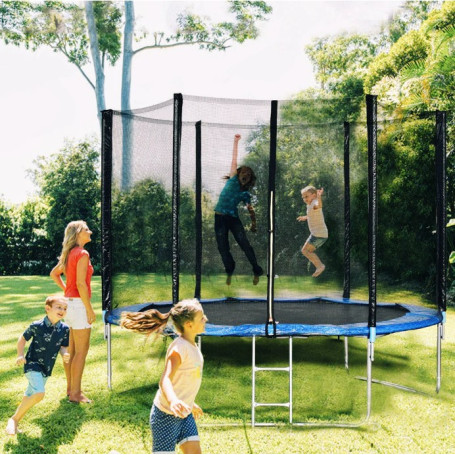 Trampoline de Jardin 3M avec Filet de Sécurité, 10FT, Structure Robuste & Coussin de Protection PVC