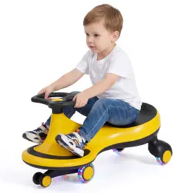 Voiture de Balancement Enfant Jaune & Noire, Autoportée, Roues LED, Sans Batterie ni Pédales