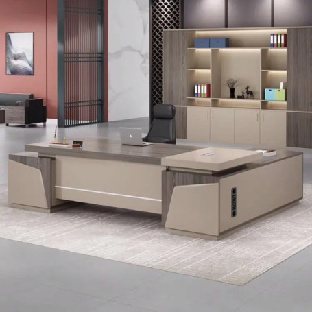 Ensemble Bureau de Direction Moderne avec Armoire, Mobilier Exécutif de Luxe en Bois