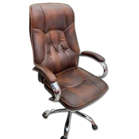 Chaise de Bureau de Direction en Cuir Marron, Fauteuil Exécutif avec Base Chromée
