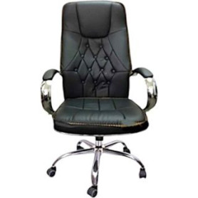 Chaise de Bureau de Direction en Cuir Noire, Fauteuil Exécutif avec Base Chromée