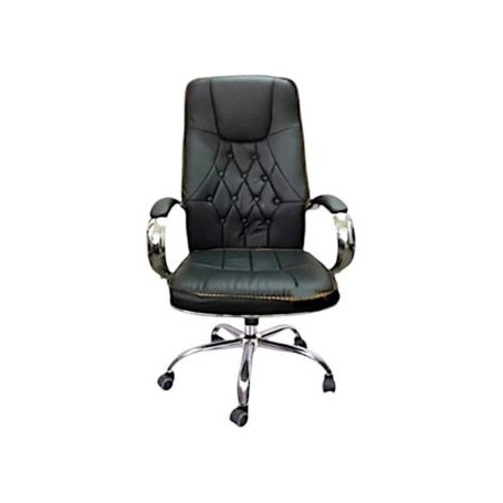 Chaise de Bureau de Direction en Cuir Noire, Fauteuil Exécutif avec Base Chromée