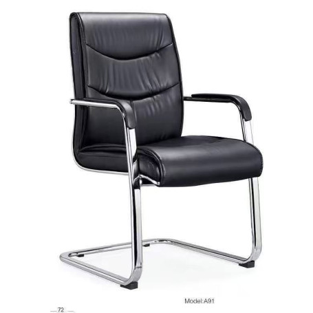 Chaise Visiteur en Cuir Noir, Chaise de Bureau avec Structure Luge Chromée