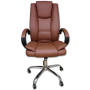 Chaise, Fauteuil de Bureau Ergonomique en Similicuir Marron, Dossier Haut & Base Chromée