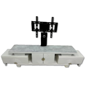 Meuble TV Blanc Moderne avec Support Intégré, Effet Marbre & Rangements