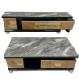 Ensemble Meuble TV & Table Basse Effet Marbre, Design Moderne avec Finitions Dorées