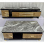 Ensemble Meuble TV & Table Basse Effet Marbre, Design Moderne avec Finitions Dorées