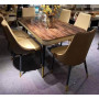 Table à Manger Moderne en Marbre F-301, Marron avec 6 Chaises, Ensemble Salle à Manger Luxe