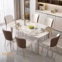 Ensemble Table à Manger Luxe en Pierre Frittée Blanche, 1 Table & 6 Chaises Modernes