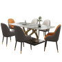 Table à Manger Rectangulaire Luxe en Pierre Frittée, Pieds Inox Brillant Moderne