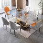 Table à Manger Rectangulaire Luxe en Pierre Frittée, Pieds Inox Brillant Moderne