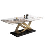 Table à Manger Rectangulaire Luxe en Pierre Frittée, Pieds Inox Brillant Moderne