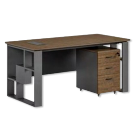 Bureau de Direction Moderne avec Rangements, Design Bicolore Bois & Gris
