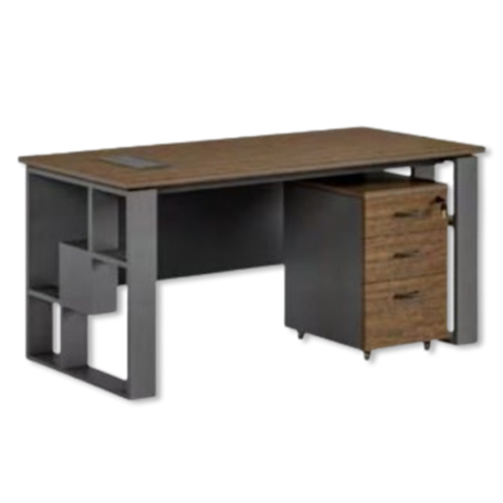 Bureau de Direction Moderne avec Rangements, Design Bicolore Bois & Gris