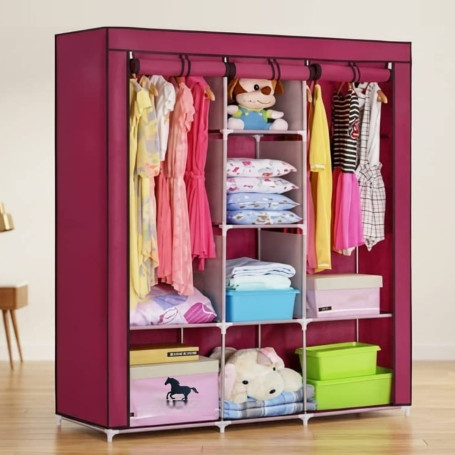 Armoire de rangement d’habits Portative 3 battants avec Housse en Tissu – 130×45×175 cm
