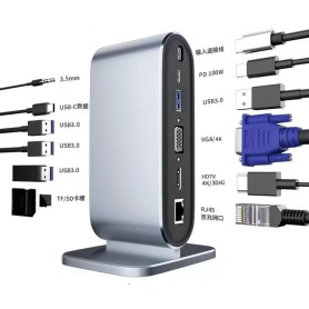 Hub Station d'Extension USB 3.0, multifonction 12-en-1 Haute Vitesse en Alliage d'Aluminium