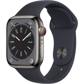 Apple Watch Series 8 GPS + Cellular 41 mm Acier Inoxydable Graphite – Bracelet Sport Minuit