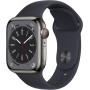 Apple Watch Series 8 GPS + Cellular 41 mm Acier Inoxydable Graphite – Bracelet Sport Minuit
