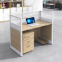 Meuble, Bureau de réception Moderne avec Cloison en verre rayé et panneaux en bois clair