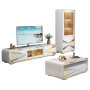 Ensemble Meuble Tv Et Table Basse De Luxe Moderne BML-8193 – Avec Cave À Vin Et Finition En Verre Blanc