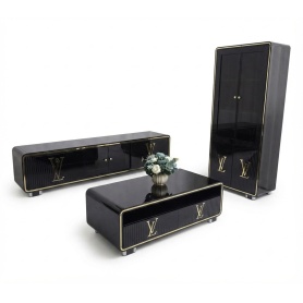 Ensemble Meuble Tv Et Table Basse De Luxe Moderne BML-8182 – Avec Cave À Vin Et Finition En Verre Noir