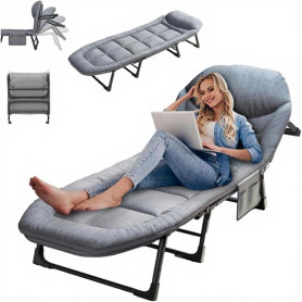 Lit Pliant Portable Chaise Longue Inclinable À 6 Positions Avec Cadre En Acier Robuste