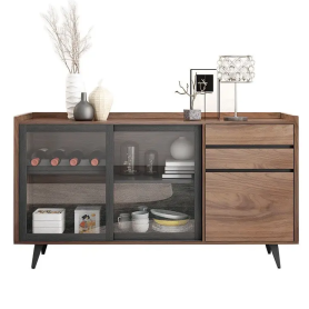 Buffet moderne en bois UL-11N0459, avec portes coulissantes en verre et tiroirs