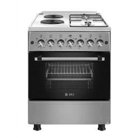 Cuisinière Mixte Gaz + Électrique SPJ SCGRW-5822GE22 – 4 Feux, Four 50L, Double Porte Vitrée, Inox SS304