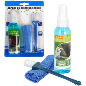Kit de Nettoyage Écran 3 en 1, Spray Nettoyant, Chiffon Microfibre et Brosse pour PC, TV, Smartphone et Tablette