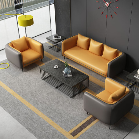 Ensemble de Canapé Sectionnel de Luxe en Cuir, Ensemble 1+1+3 Moderne pour Salon et Bureau
