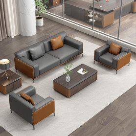 Ensemble Canapé de Bureau Sectionnel en Cuir Synthétique, Sofa Modulaire Moderne en Cuir PU