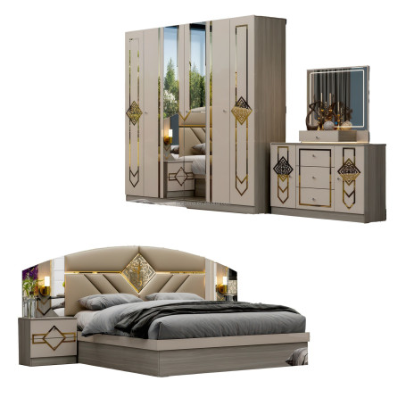 Ensemble de Chambre à Coucher de Luxe Forliforma BS-019-KD304 – Lit King/Queen Extensible avec Rangement