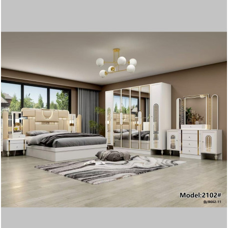 Ensemble de Chambre à Coucher Moderne de Luxe BS-213-2102 – Lit King/Queen avec Rangement Extensible et 5+ Tiroirs