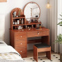 Coiffeuse Moderne avec Miroir et Tabouret, 4 Tiroirs, 3 Étagères – 80 × 40 × 132 cm
