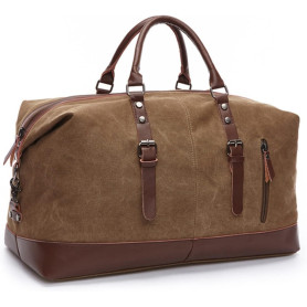 Sac de Voyage AutumnDeer en Toile et Cuir, Grande Capacité, Marron