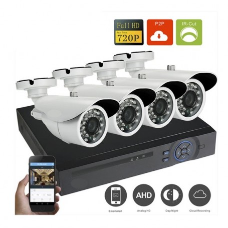 Kit Caméra de surveillance, CCTV FULL HD 4 Canaux, jour et nuit, Visualisation à distance