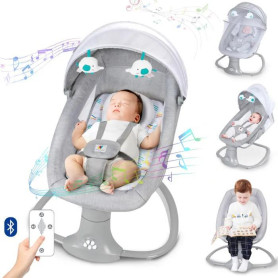 Chaise Bébé Basculante Électrique 3 en 1, 0 à 3 ans Dossier Réglable avec 15 mélodies apaisantes