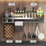 Étagère de Cuisine Murale Multifonction Sans Perçage 60 cm – Rangement pour Épices, Couteaux et Ustensiles