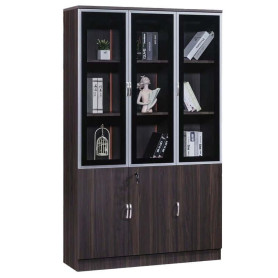 Bibliothèque de Bureau Evergreen Y003, Armoire de Rangement avec Portes en Verre et Portes Inférieures Verrouillables