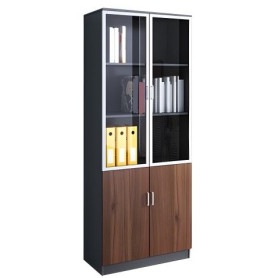 Classeur de Bureau Evergreen Y002, Armoire de Rangement avec Portes en Verre Trempé et Portes Bois