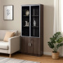 Classeur de Bureau Evergreen Y002, Armoire de Rangement avec Portes en Verre Trempé et Portes Bois