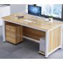 Bureau de Direction en Mélaminé Bois Clair & Blanc, avec Passe-Câbles Intégrés