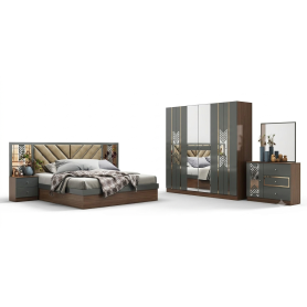 Chambre à Coucher Moderne, Model:8805, ( Lit double, armoire 4 portes, coiffeuse et tables de chevet) sans matelas