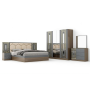 Chambre à Coucher Complète Moderne, Model : 8811, Lit, Armoire et Commode, Gris Foncé avec Accents Dorés