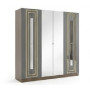 Chambre à Coucher Complète Moderne, Model : 8811, Lit, Armoire et Commode, Gris Foncé avec Accents Dorés
