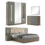 Chambre à Coucher Complète Moderne, Model : 8811, Lit, Armoire et Commode, Gris Foncé avec Accents Dorés