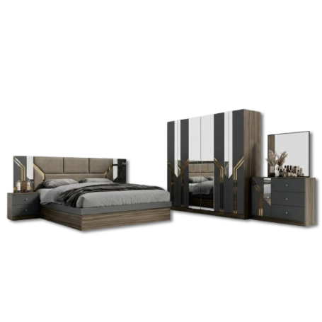 Chambre à Coucher Complète Turque Model:6642, Lit King Size, Armoire, Commode avec Miroir et 2 Tables de Chevet