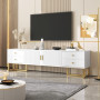 Meuble TV Moderne BML-TV086, 180 cm, Blanc avec Façades Structurées et Pieds Dorés